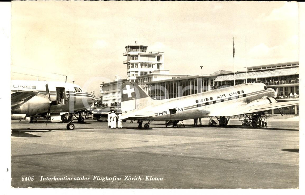 Cartolina originale da collezione 1955 ZURICH CH Interkontinentaler Flughafen  SWISS AIR LINES Cartolina FP VG 1