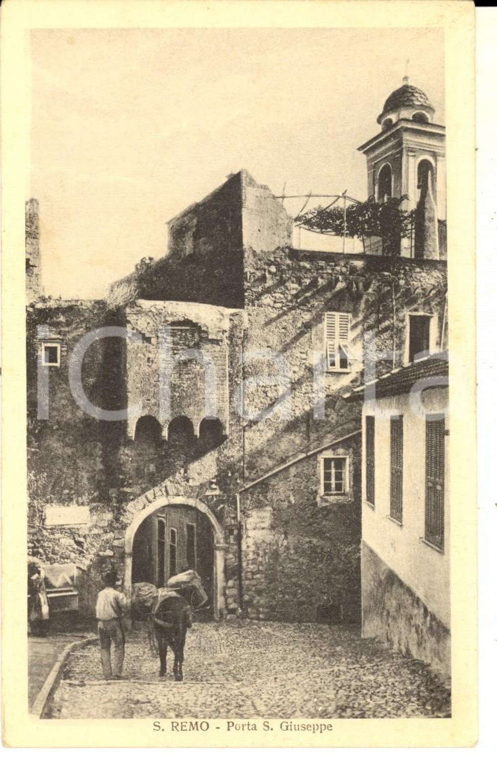 Cartolina originale da collezione 1915 ca SANREMO IM Porta SAN GIUSEPPE Cartolina ANIMATA asino FP NV 1