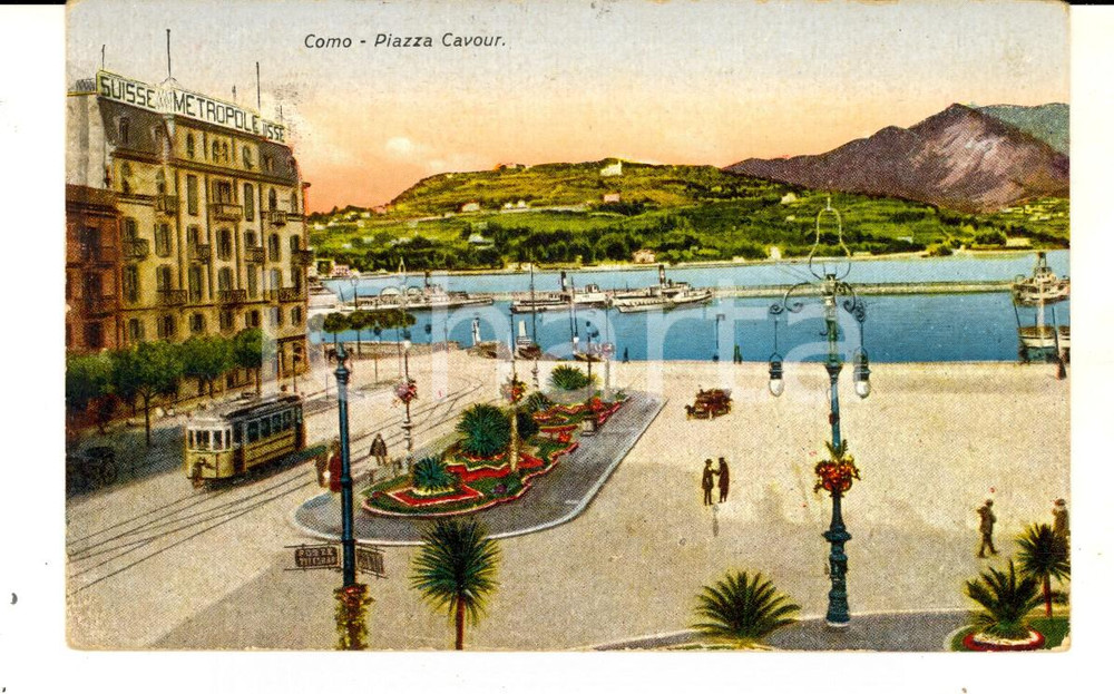 Cartolina originale da collezione 1935 STORIA POSTALE COMO Piazza Cavour Cartolina 20 cent. 1° SALONE AERONAUTICO 1
