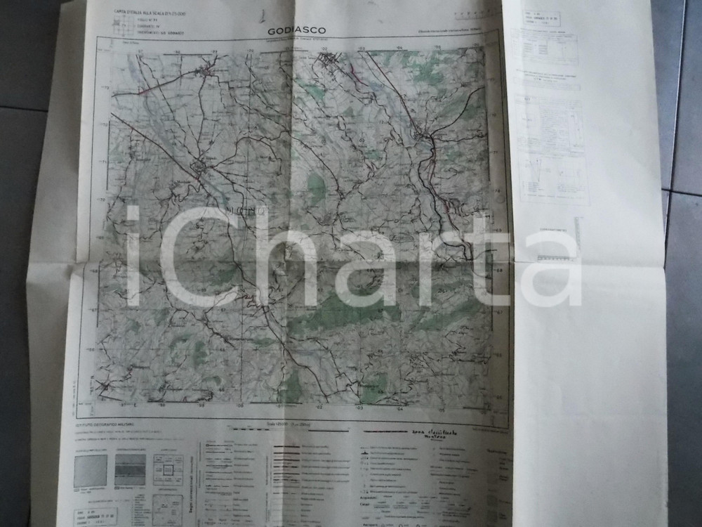 Mappa, planimetria storica 1950 ca Istituto Geografico Militare CARTA D ITALIA  GODIASCO Mappa 65x60 cm 1