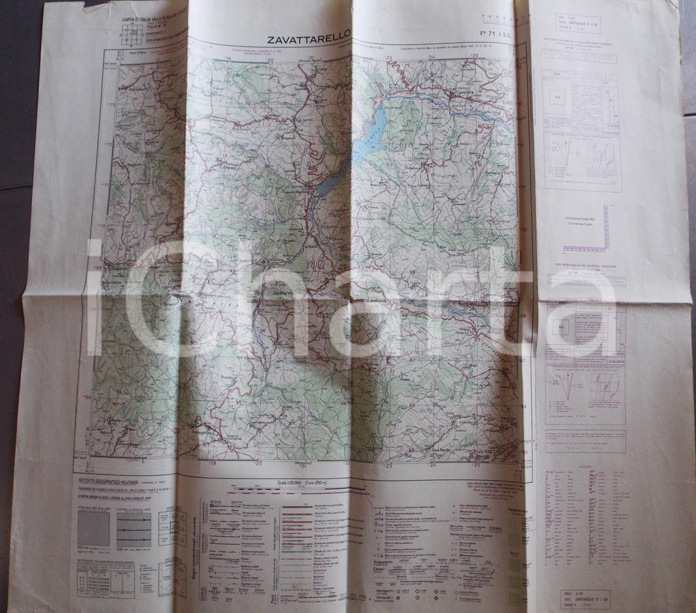 Mappa, planimetria storica 1975 Istituto Geografico Militare CARTA D ITALIA  ZAVATTARELLO Mappa 65x60 cm 1