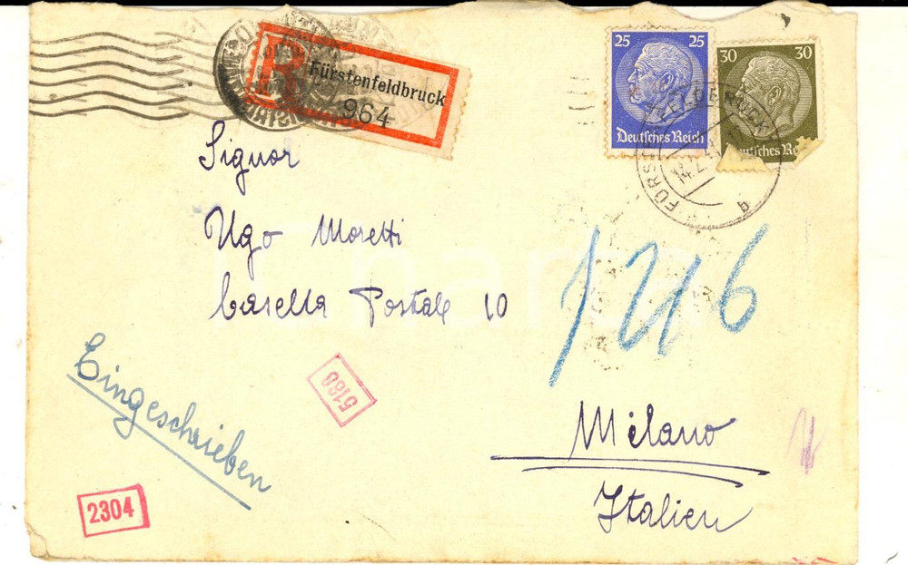 Cartolina originale da collezione 1941 STORIA POSTALE Busta MUNCHEN  MILANO Censura OBERKOMMANDO DER WEHRMACHT 1