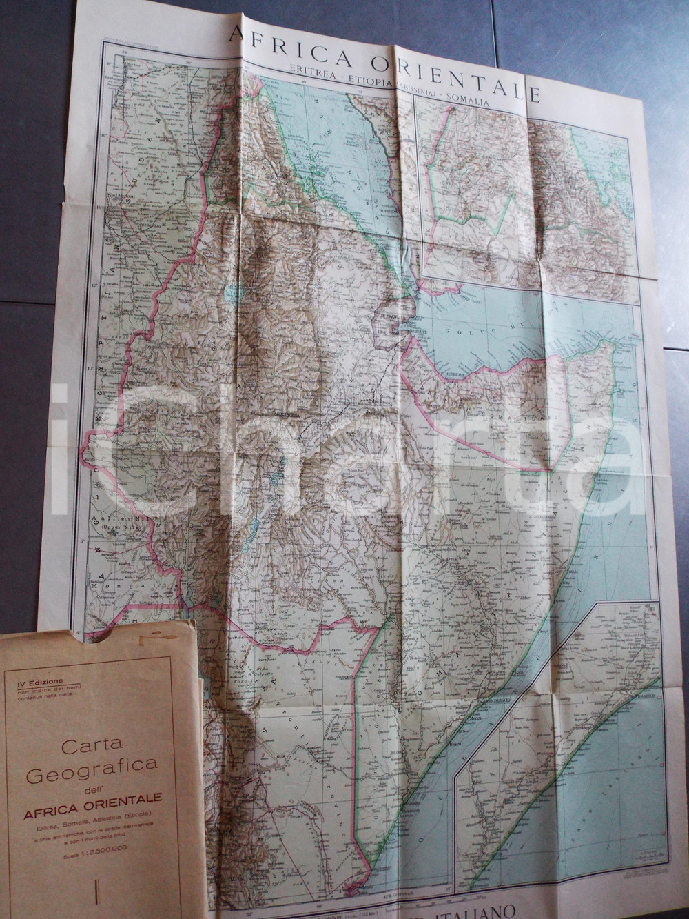 Mappa, planimetria storica 1935 TOURING CLUB ITALIANO Carta dell Africa Orientale 60x80 cm Custodia 1