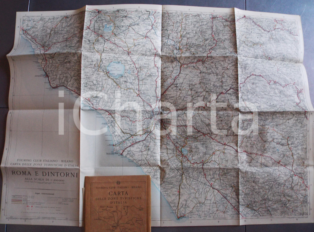 Mappa, planimetria storica 1931 TCI Carta delle zone turistiche d Italia  ROMA e dintorni Mappa 80x50 cm 1