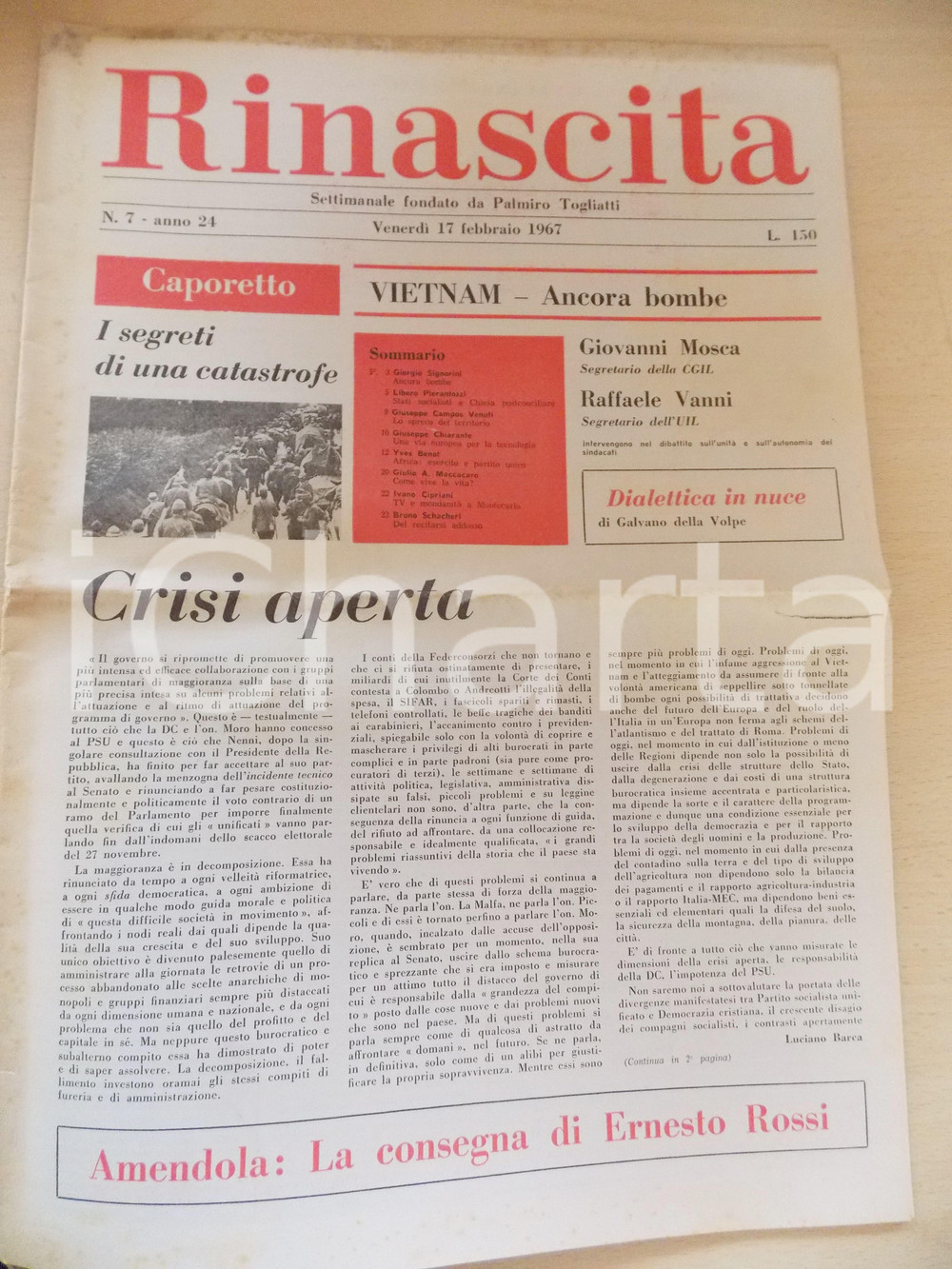 Giornale, rivista storica 1967 RINASCITA Ancora bombe americane in Vietnam Settimanale anno XXIV nÂ°7 1