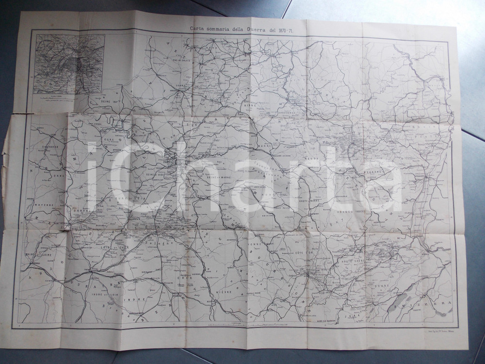 Mappa, planimetria storica 1930 ca Carta sommaria della guerra 187071 Mappa F.LLI TREVES MILANO 1