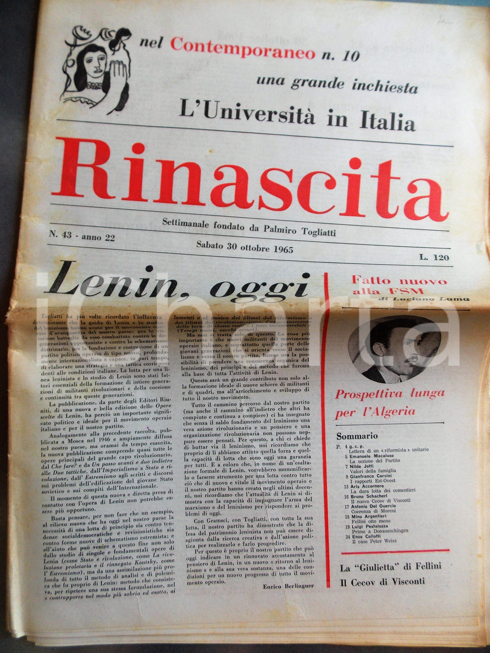 Giornale, rivista storica 1965 RINASCITA Nilde IOTTI  Valori della famiglia Settimanale anno XXII n°43 1