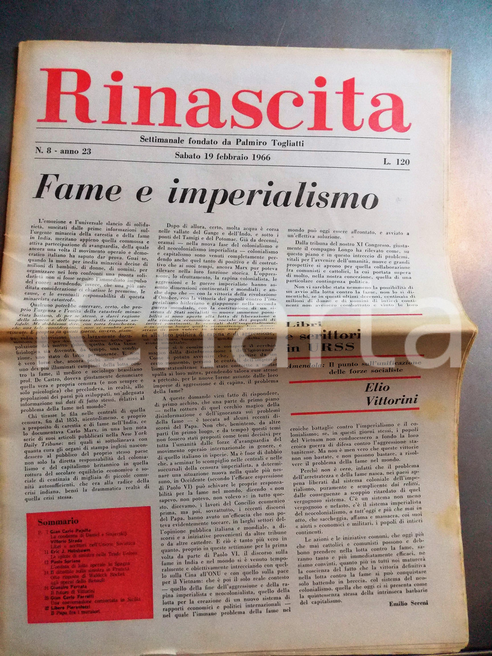 Giornale, rivista storica 1966 RINASCITA Fame e imperialismo  Libri e scrittori nell Unione Sovietica 1