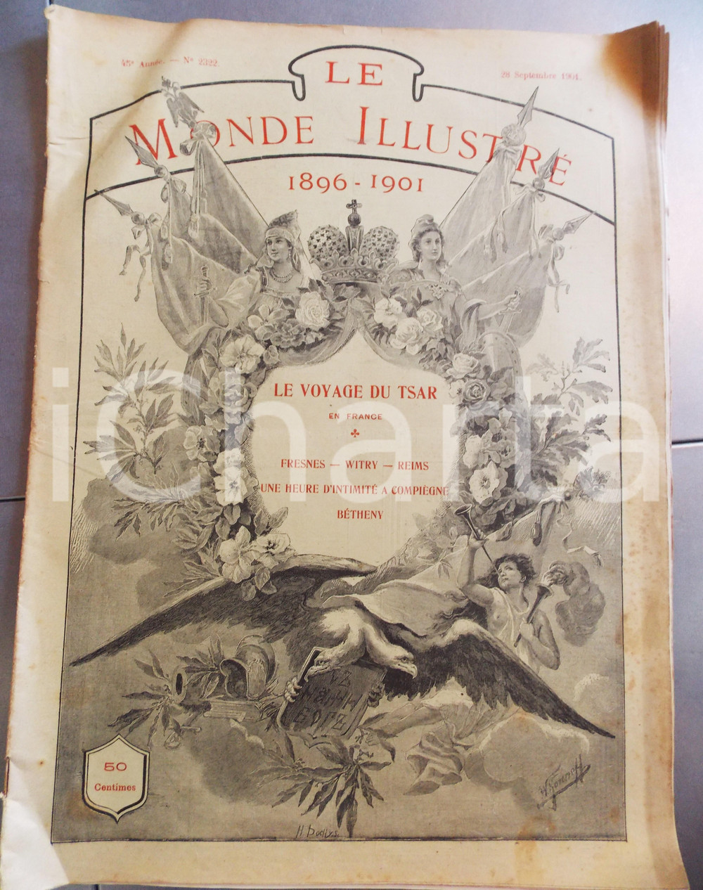 Giornale, rivista storica 1901 LE MONDE ILLUSTRÉ n.2322 – Lo Zar Nicola II a Bétheny  con SOVRACOPERTA 1