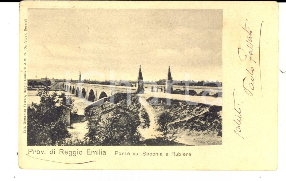 Cartolina originale da collezione 1905 RUBIERA RE Veduta del ponte sul SECCHIA Cartolina postale FP VG 1