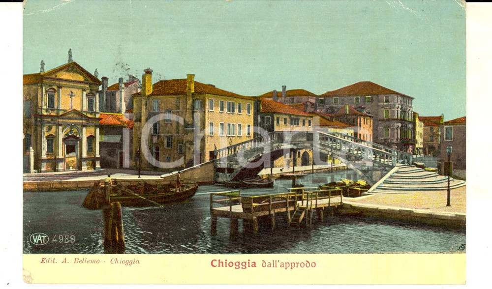 Cartolina originale da collezione 1905 ca CHIOGGIA VE Veduta di un canale dall approdo Cartolina ILLUSTRATA VG 1