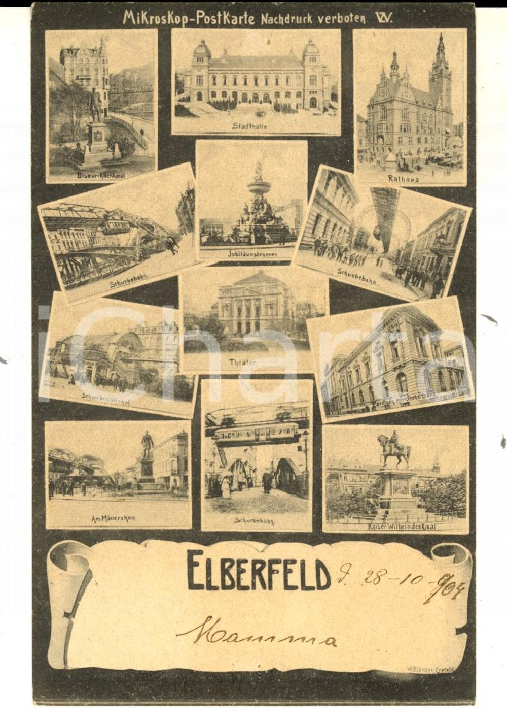 Cartolina originale da collezione 1904 WUPPERTAL ELBERFELD Vedutine panoramiche Cartolina postale FP VG 1