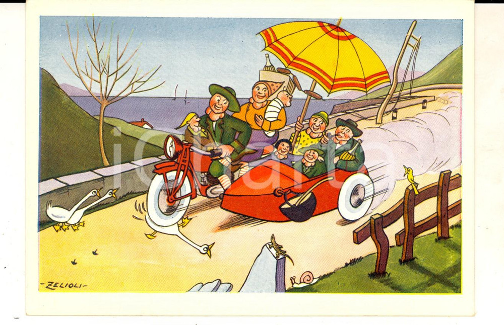 Cartolina originale da collezione 1970 ca ESTATE La corsa al mare Cartolina ill. ZELIOLI ed. LOCATELLI BERGAMO 1