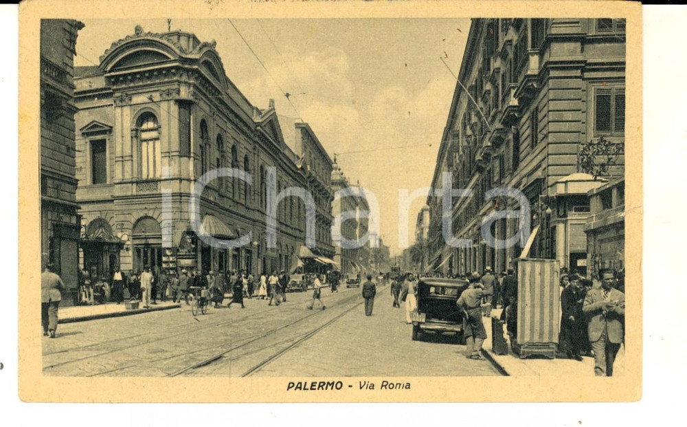 Cartolina originale da collezione 1945 PALERMO Veduta di via ROMA Cartolina postale ANIMATA FP VG 1