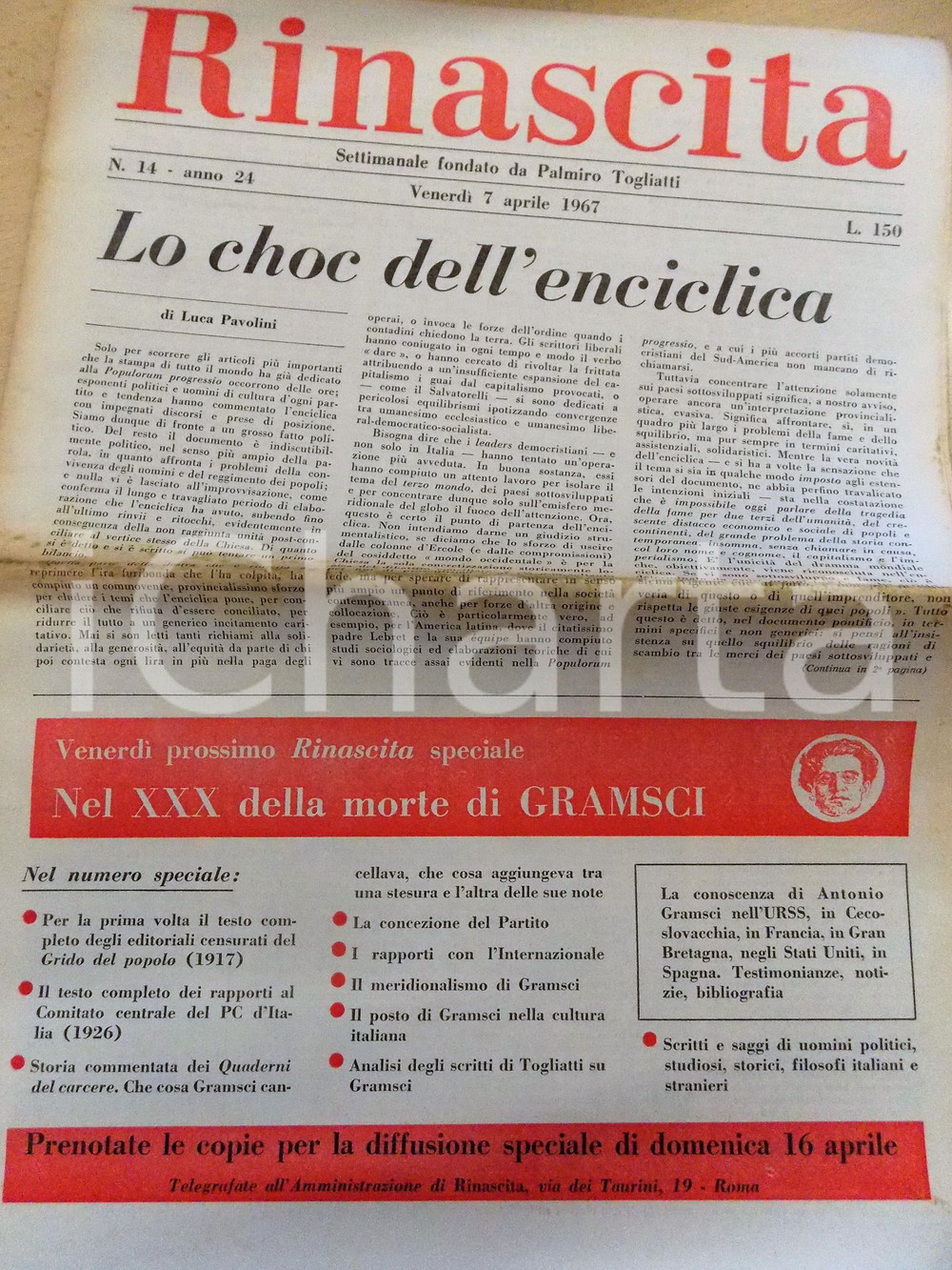 Giornale, rivista storica 1967 RINASCITA Conferenza partiti comunisti a KARLOVY VARY Anno 14 nÂ° 24 1
