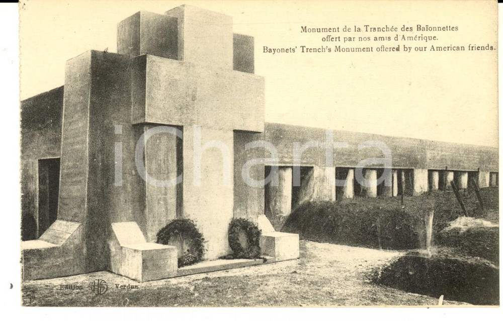 Cartolina originale da collezione 1920 ca DOUAUMONT Monument à la Tranchée des Baionnettes Carte postale VINTAGE 1