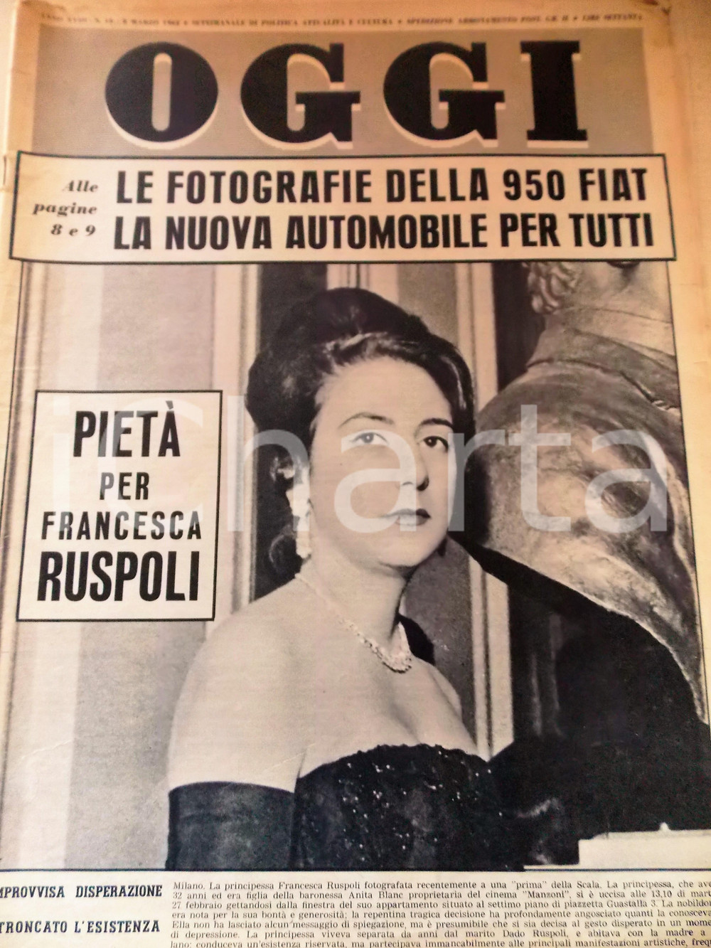 Giornale, rivista storica 1962 OGGI Morte Francesca RUSPOLI Intervista a Pietro NENNI sul marxismo Rivista 1