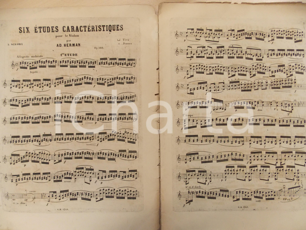Oggetto da collezione cartaceo 1850 ca Ad. HERMAN Six Ã©tudes caractÃ©ristiques pour le violon Spartito 16 pp. 1