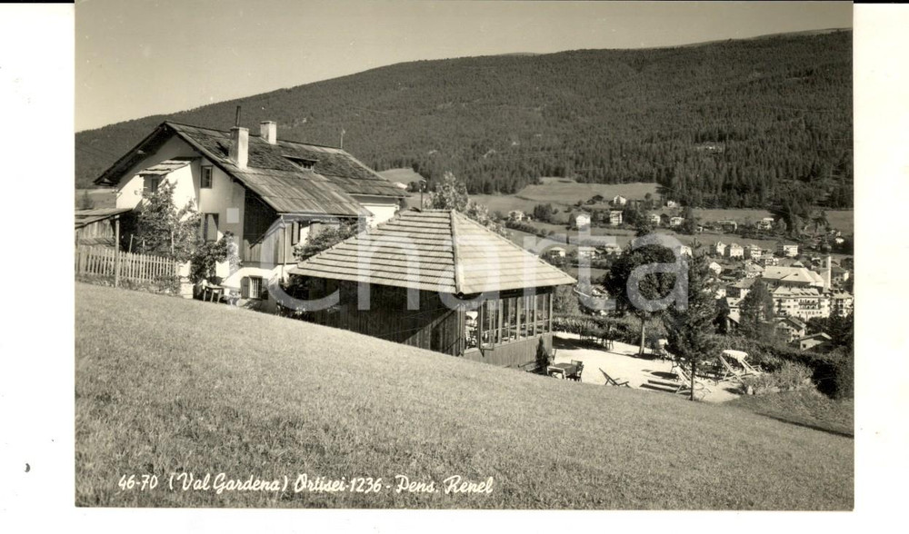 Cartolina originale da collezione 1955 ORTISEI BZ Panorama in VAL GARDENA con Pensione RENEL Cartolina FP VG 1