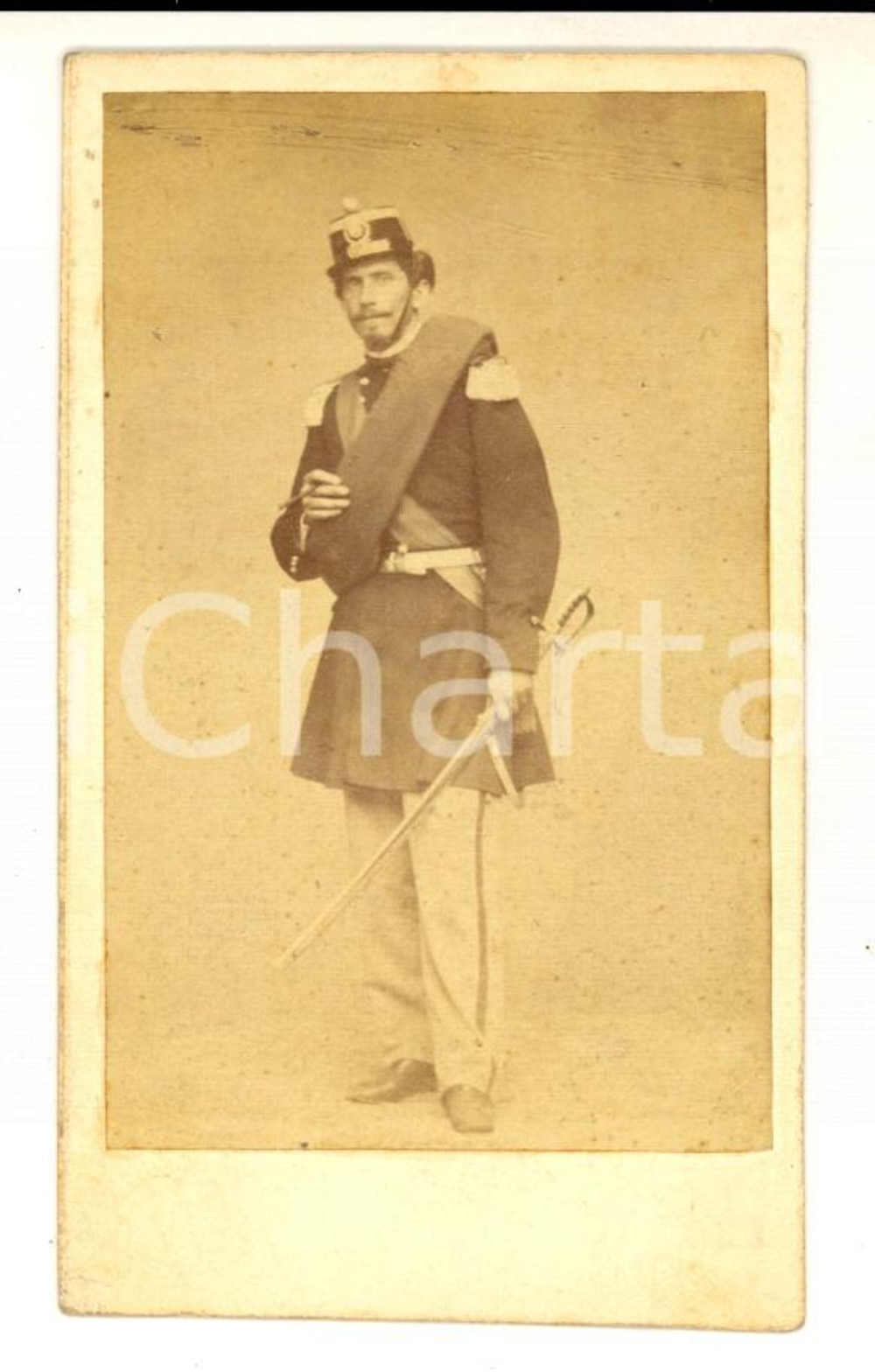 Fotografia d epoca originale 1865 ca MILANO Ritratto di Cesare SALA ufficiale garibaldino Foto PROVAGGI CDV 1