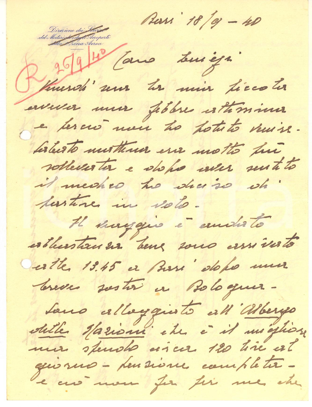 Autografo originale 1940 WW2 BARI Ten. col. Mario ALIANI e la nostalgia di Milano Autografo 1