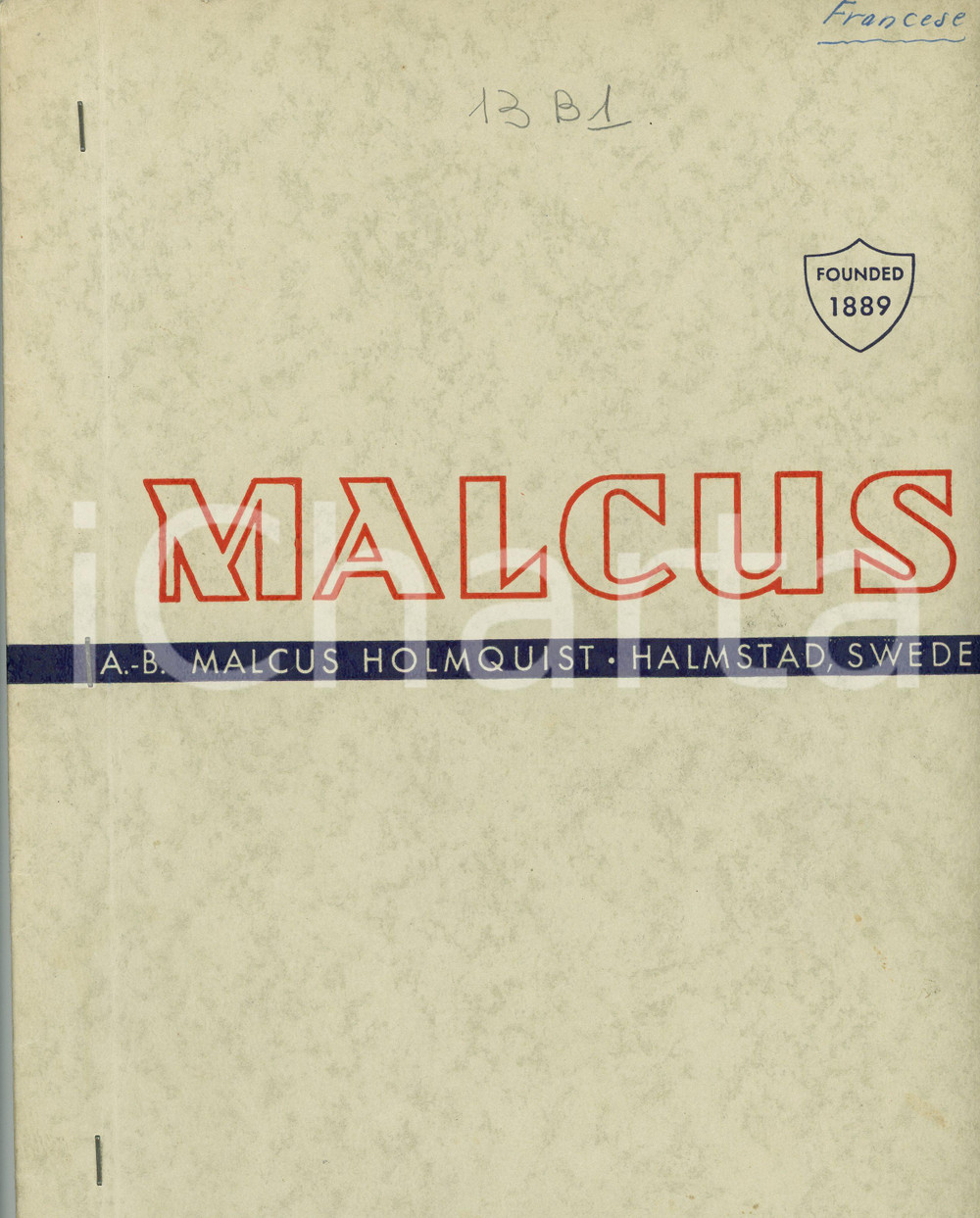 Libro, pubblicazione d epoca 1949 HALMSTAD S Catalogue AB MALCUS HOLMQUIST Rectifieuses sans pointes 30 pp. 1