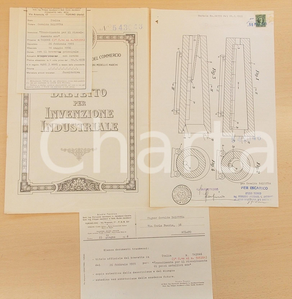 Documento originale, autentico 1956 ROMA Brevetto invenzione Osvaldo BALESTRA riscaldamento oggetti metallici 1