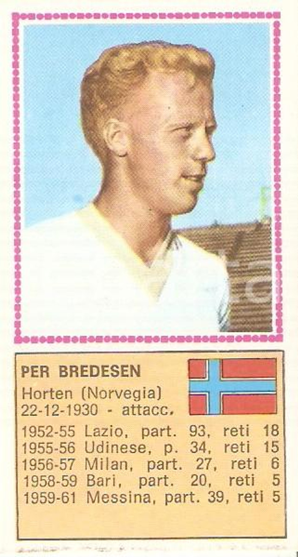 Oggetto da collezione cartaceo PANINI  CALCIATORI 1970  1971 Figurina Per BREDESEN 1