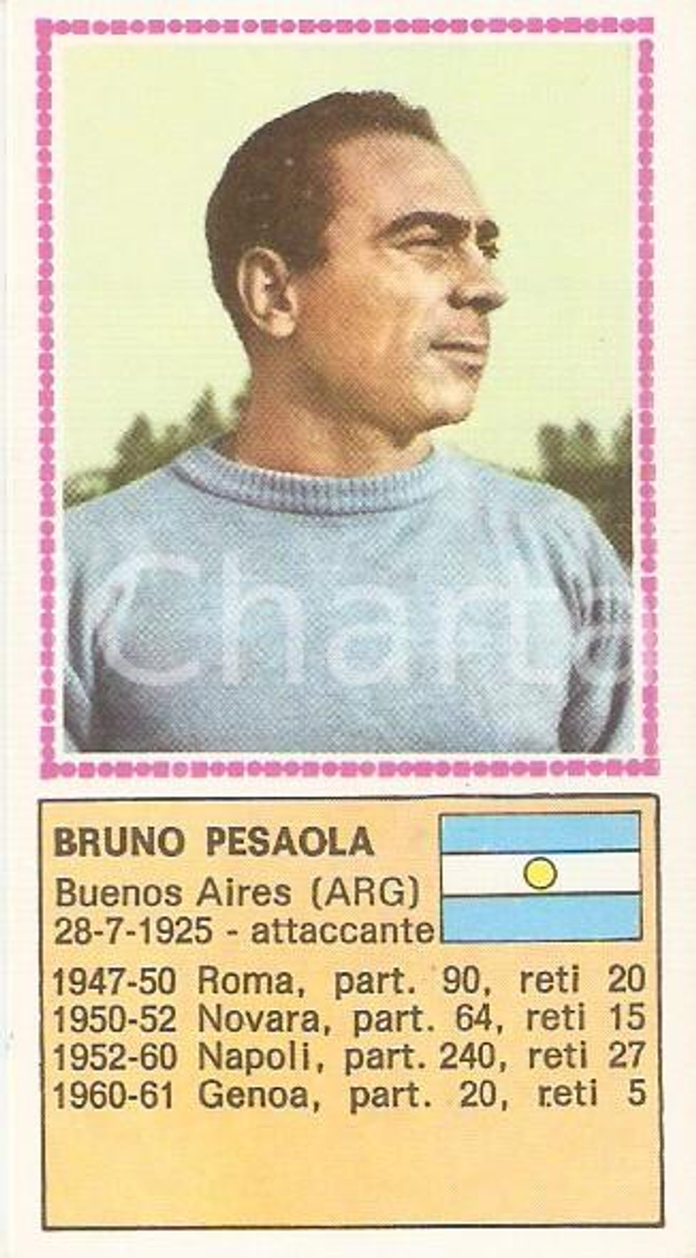 Oggetto da collezione cartaceo PANINI  CALCIATORI 1970  1971 Figurina Bruno PESAOLA 1