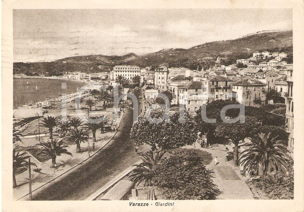 Cartolina originale da collezione 1949 VARAZZE SV Veduta aerea dei giardini Cartolina FG VG 1