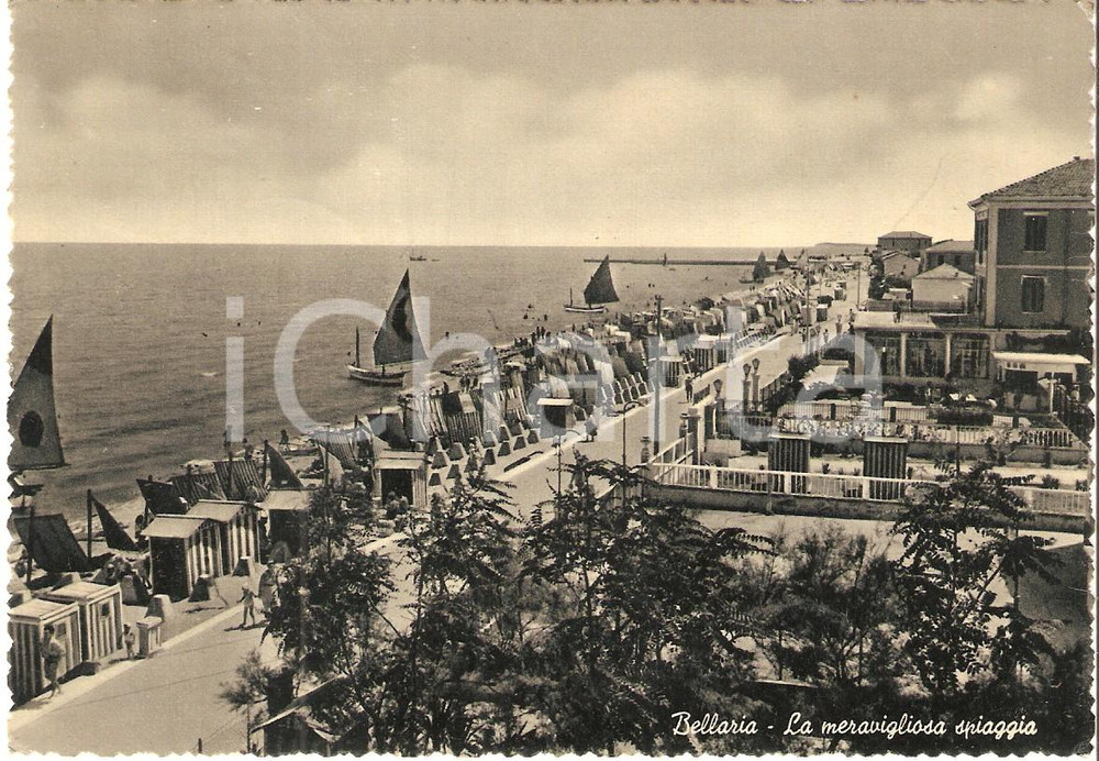 Cartolina originale da collezione 1957 BELLARIA IGEA MARINA RN La meravigliosa spiaggia Cartolina FG VG 1