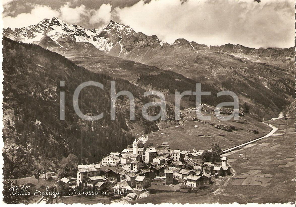 Cartolina originale da collezione 1953 PIANAZZO SO Panorama del paese VALLE SPLUGA Cartolina FG VG 1