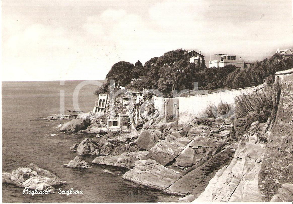 Cartolina originale da collezione 1954 BOGLIASCO GE Panorama con la scogliera Cartolina FG VG 1