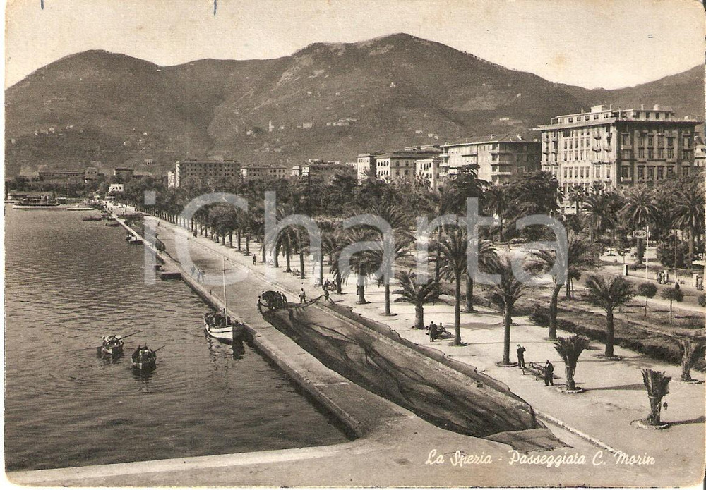 Cartolina originale da collezione 1950 ca LA SPEZIA Rete da pesca stesa sulla Passeggiata MORIN Cartolina FG VG 1
