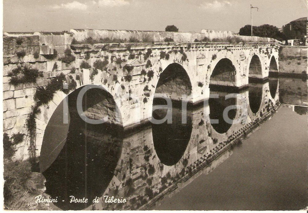Cartolina originale da collezione 1963 RIMINI Ponte di Tiberio Panorama Cartolina FG VG 1