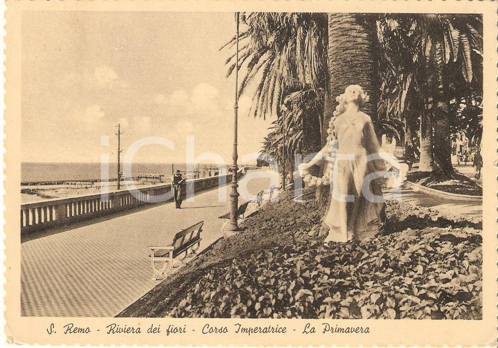 Cartolina originale da collezione 1950 ca SANREMO IM Corso Imperatrice e statua della Primavera Cartolina FG VG 1