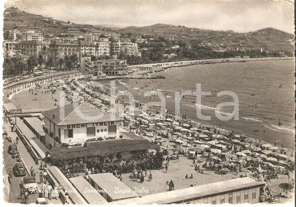 Cartolina originale da collezione 1959 SANREMO IM Folla di turisti ai BAGNI ITALIA Cartolina FG VG 1