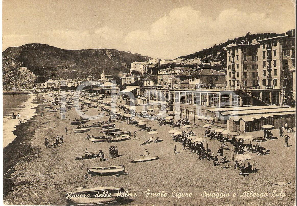 Cartolina originale da collezione 1953 FINALE LIGURE SV Spiaggia e Albergo Lido Cartolina FG VG 1