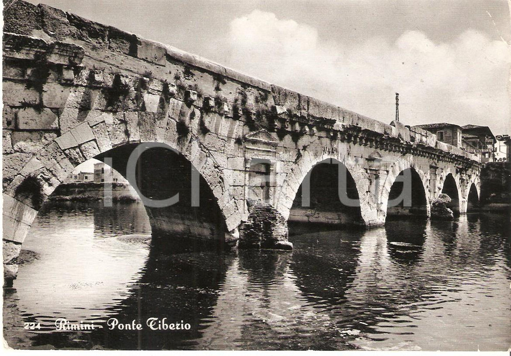 Cartolina originale da collezione 1956 RIMINI Panorama con Ponte Tiberio Cartolina FG VG 1