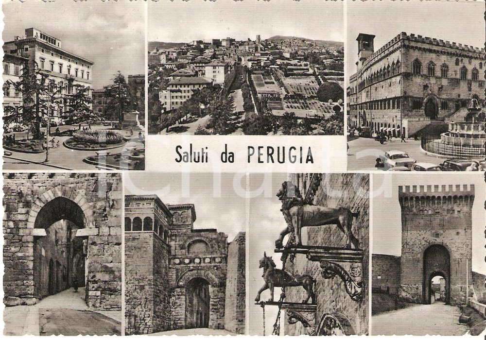 Cartolina originale da collezione 1950 ca PERUGIA Vedutine della cittÃ  Cartolina FG NV 1