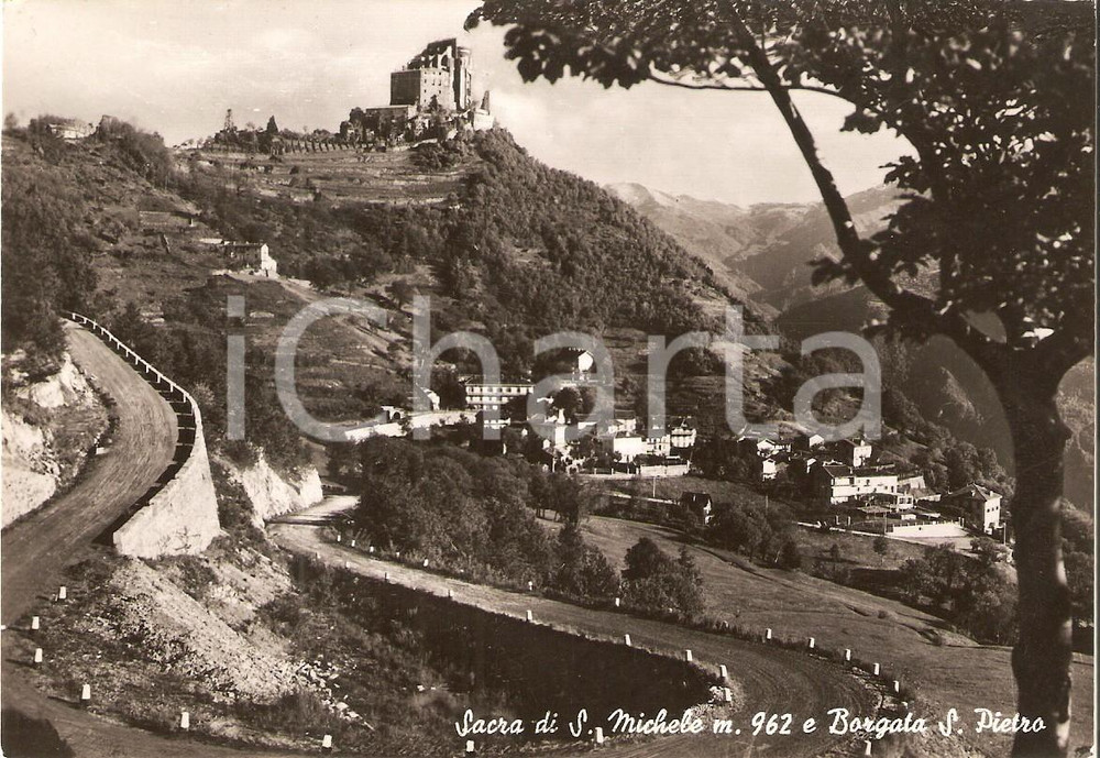 Cartolina originale da collezione 1952 SANT AMBROGIO DI TORINO Sacra di San Michele e Borgata San Pietro Cartolina 1