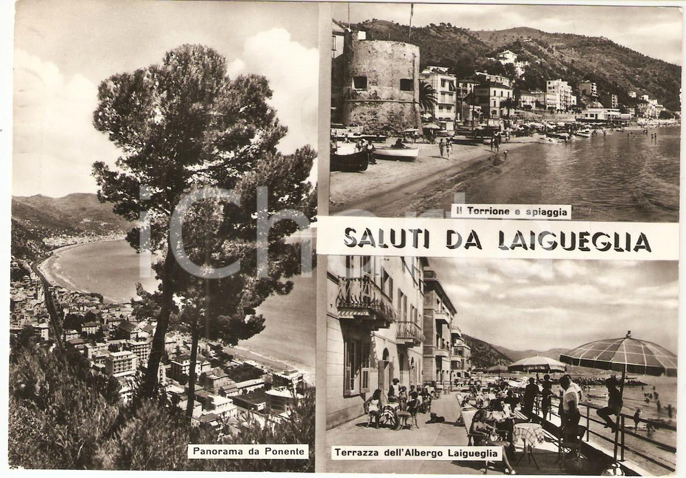 Cartolina originale da collezione 1966 LAIGUEGLIA SV Vedutine con TORRIONE e albergo Cartolina FG VG 1