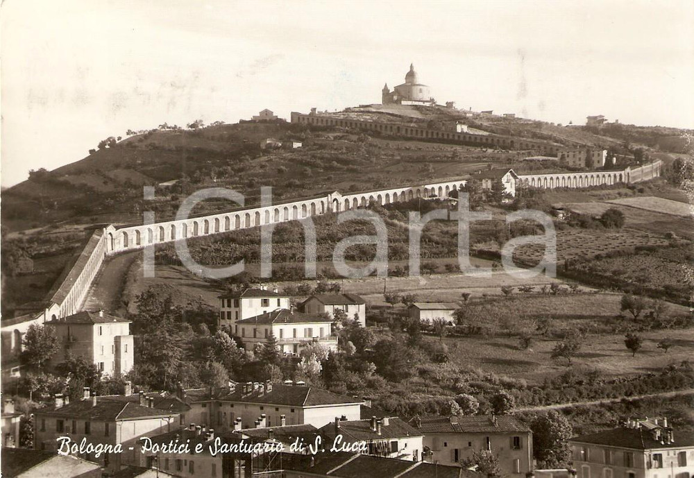 Cartolina originale da collezione 1968 BOLOGNA Portici e Santuario di SAN LUCA Cartolina FG VG 1