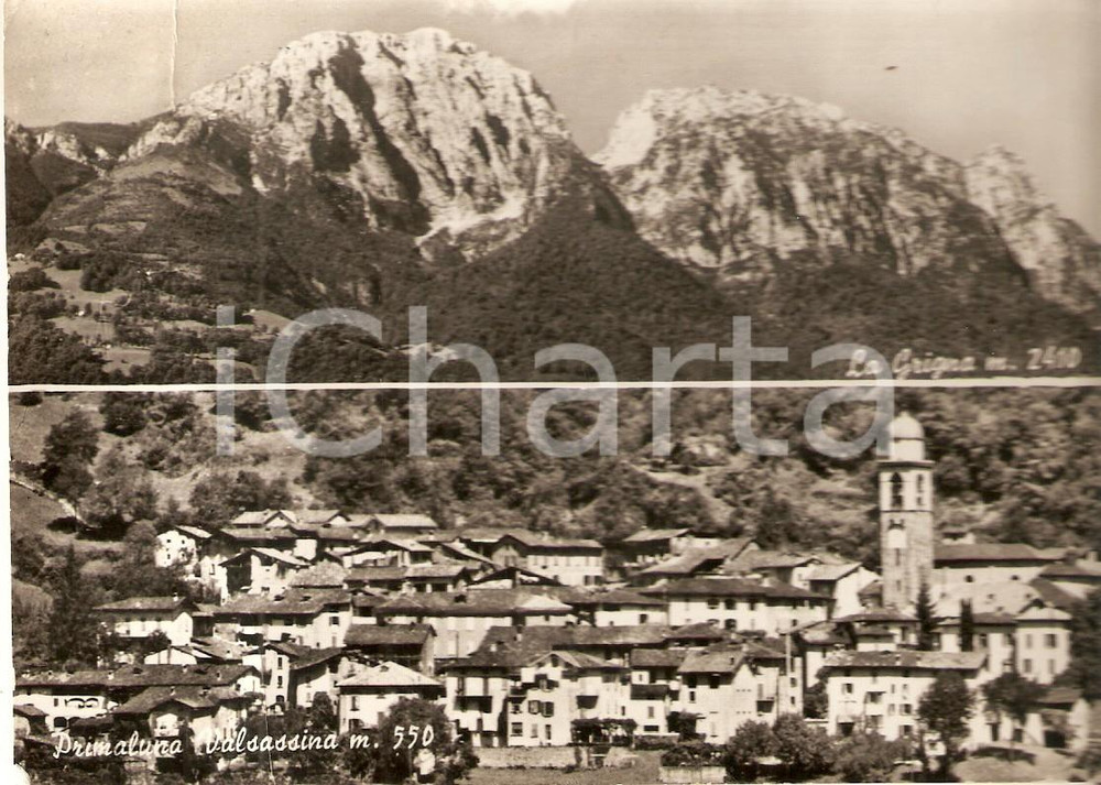 Cartolina originale da collezione 1961 PRIMALUNA LC Vedutine con panorama del paese e GRIGNA Cartolina FG VG 1
