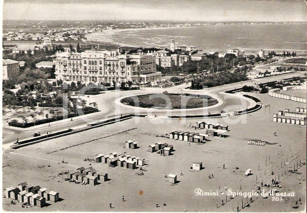 Cartolina originale da collezione 1955 ca RIMINI Spiaggia vista dall aereo Cartolina postale FG VG 1