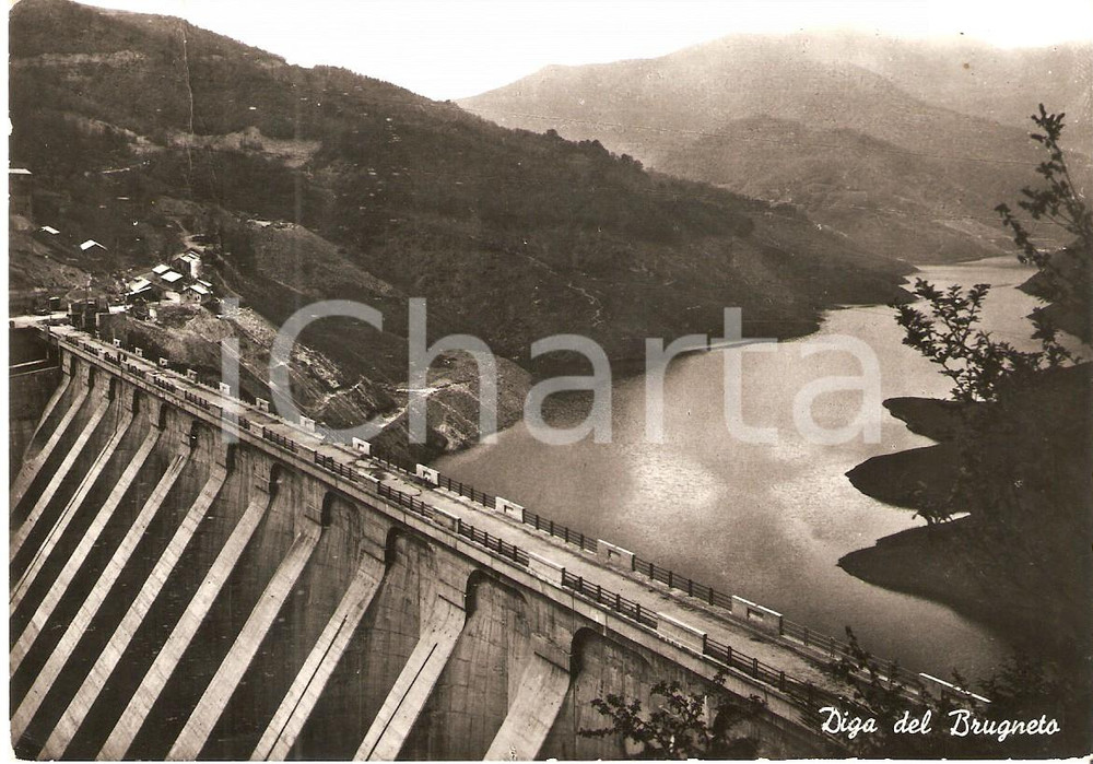 Cartolina originale da collezione 1960 LAGO DEL BRUGNETO GE Panorama con la diga Cartolina FG VG 1
