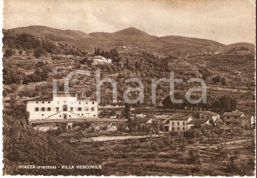 Cartolina originale da collezione 1952 PISTOIA Frazione PIAZZA Panorama con Villa Vescovile Cartolina FG VG 1