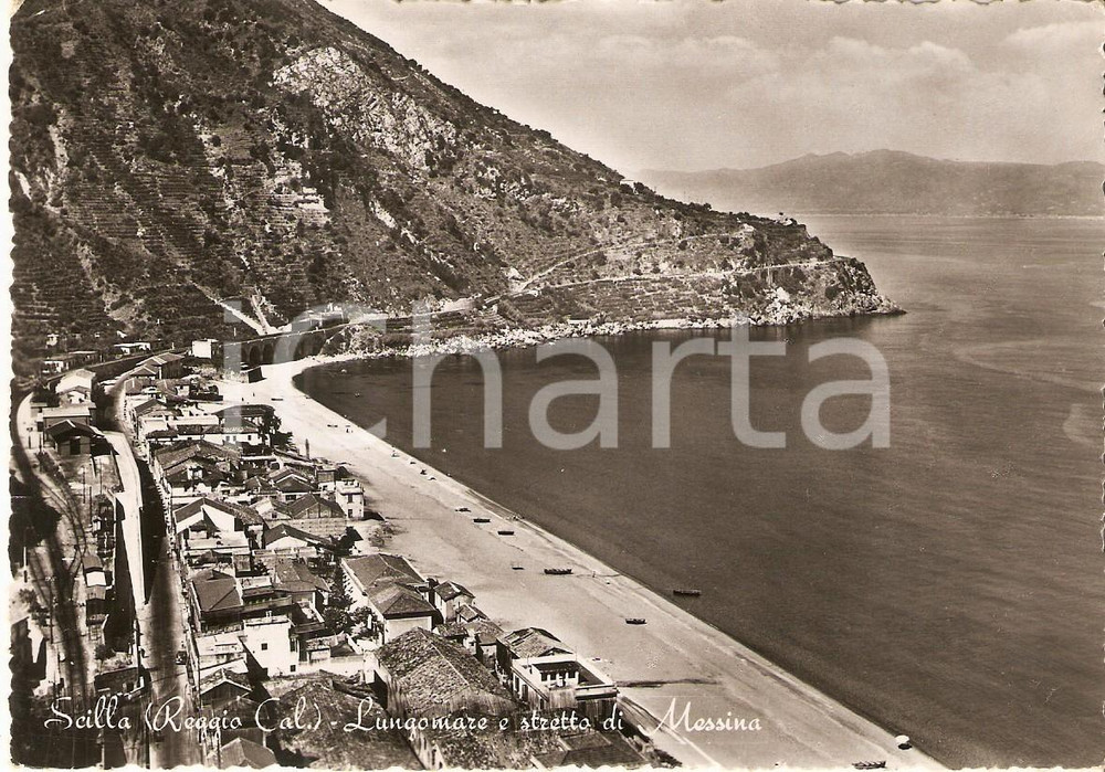 Cartolina originale da collezione 1953 SCILLA RC Lungomare e Stretto di MESSINA Cartolina FG VG 1