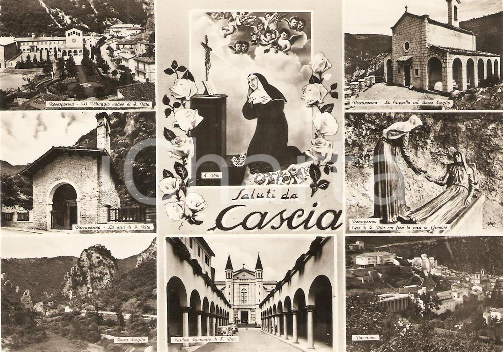 Cartolina originale da collezione 1963 CASCIA PG Vedutine con i luoghi di SANTA RITA Cartolina FG VG 1