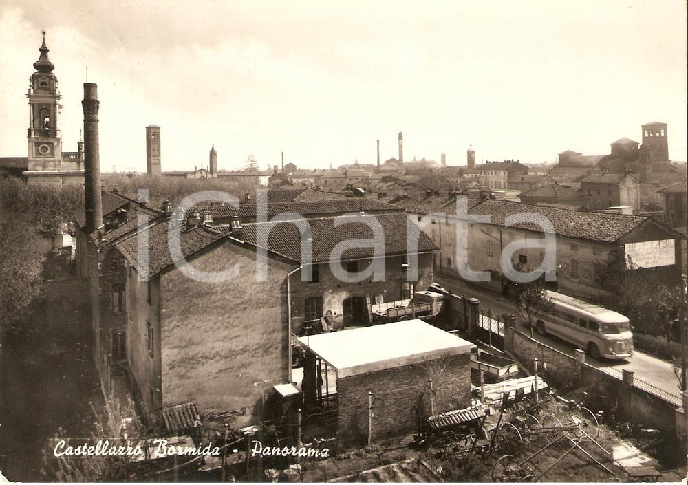 1957 CASTELLAZZO BORMIDA (AL) Panorama con ciminiera *Cartolina FG VG